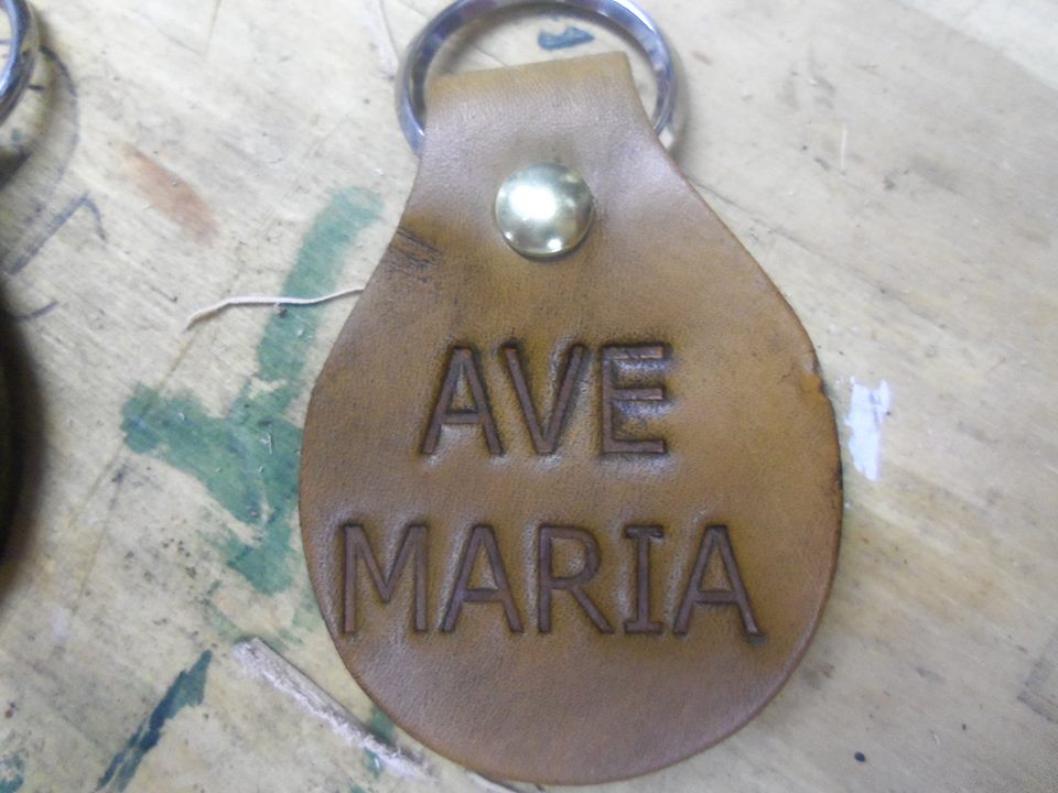 ave maria leather key fob
